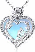 wholesale 925 Sterling Silver Moonstone Rose Butterfly Heart Necklace for Women-0-0