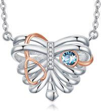 wholesale Sterling Silver 12 Birthstones Doctor Nurse Necklace Stethoscope Rib Cage Pendant Medical Skull Jewelry for Women-01-03-Rib Cage Stethoscope-Mar.