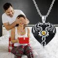wholesale 925 Sterling Silver Heart-Shaped Black Crystal and Yellow Stone Double Dragon Pendant Necklace for Women & Men-0-5