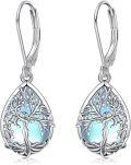 wholesale 925 Sterling Silver Blue Agate Tree of Life Drop Earrings for Women Girl's Gift Jewelry-0-0