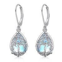 wholesale 925 Sterling Silver Tree Of Life Earrings Wholesale With Iridescent Inlay-moonstone teardrop tree