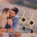 wholesale 925 Sterling Silver & Black Onyx Square Teardrop Leverback Earrings - Bohemian  for Women-0-5