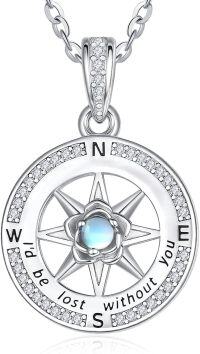 wholesale 925 Sterling Silver Birthstone Compass Necklace for Women Gift Idea-Moonstone