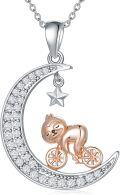wholesale 925 Sterling Silver Moon & Star Cat Bicycle Charm Necklace s for Women Girls Mom-0-0