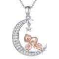 wholesale 925 Sterling Silver Crescent Moon Cat Riding Bicycle Rose Gold Cz Pendant Necklace-0-0
