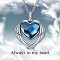 wholesale 925 Sterling Silver Blue Crystal Angel Wing Heart Cremation Jewelry Urn Necklace with Funnel and Fill Tool-0-1