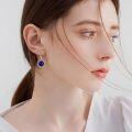 wholesale 925 Sterling Silver Round Blue Stone Drop Earrings - Boho Style Gemstone Leverback Earings Gifts for Her-0-1