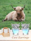 wholesale 925 Sterling Silver Blue Moonstone Highland Cow Stud Earrings for Women Girls Animal  48x36mm-0-3
