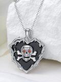 wholesale 925 Sterling Silver Gothic Heart Pendant with Red Eyes and Black Enamel for Women-0-1