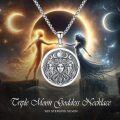 wholesale 925 Sterling Silver Triple Moon Goddess Pentagram Pendant Necklace with Chain 30-0-5