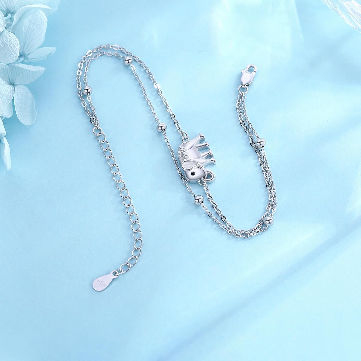 wholesale 925 Sterling Silver Elephant Charm Bracelet with Cubic Zirconia - Adjustable Size for Women and Girls-0-1