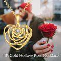 wholesale 14K Gold Diamond Natural Heart Rose Flower Pendant Necklace-0-5