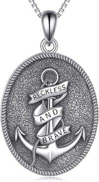 wholesale 925 Sterling Silver Anchor Reckless and Brave Pendant on Vintage Box Chain Necklace for Men-Anchor