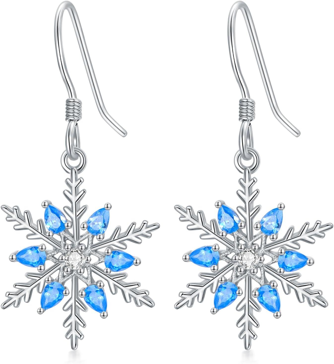 Sterling Silver Snowflake Daisies Sunflower Comedy Tragedy Mask Opera Mask Hummingbird Black Cat Dangle Earrings for Women-Snowflake-2