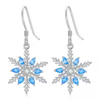 wholesale 925 Sterling Silver Blue Crystal Snowflake Drop Earrings for Women-Snowflake-2