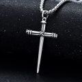 wholesale 925 Sterling Silver Nail Design Mens Cross Pendant with 24 Chain - Religious Jewelry for Him-0-2