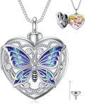 wholesale 925 Sterling Silver Butterfly Heart Locket Cremation Jewelry with Funnel and Fill Tool - Gold Plated 24 Chain (Memorial Ashes Holder)-0-0