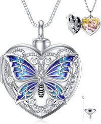 wholesale 925 Sterling Silver Butterfly Heart Locket Cremation Jewelry with Funnel and Fill Tool - Gold Plated 24 Chain (Memorial Ashes Holder)-Butterfly Locket·Ashes Necklace