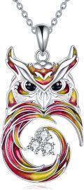 wholesale 925 Sterling Silver Enamel Owl Pendant with Cubic Zirconia Necklaces for Women Girls s-0-0