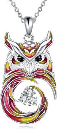 wholesale 925 Sterling Silver Enamel Owl Pendant with Cubic Zirconia Necklaces for Women Girls s-Owl