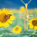 wholesale 14K Gold Sunflower Vine Cross Pendant Necklace Religious s for Men & Women-0-5