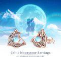 wholesale 925 Sterling Silver Celtic Moon Triquetra Stud Earrings w/ Blue Stone - Vintage  for Her-0-4