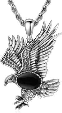 wholesale  Sterling Silver Real Gemstone Eagle Necklace for Men Vintage Hawk Pendant -Onyx