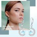 wholesale 925 Sterling Silver 925 Star & Crescent Moon Drop Earrings w/Opalite Stones & CZ Accents-0-2