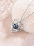 wholesale Black Pearl Heart Pendant Necklace Sterling Silver Heart Black Freshwater Pearl Pendant Necklace Anniversary Jewelry Christmas Birthday Valentine Gifts For Women Wife Her Mom -0-1