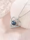 TOUPOP Sterling Silver Black Freshwater Pearl Heart Pendant Necklace-0-1