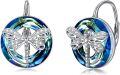 wholesale 925 Sterling Silver Blue Crystal Dragonfly Leverback Earrings for Women-0-0