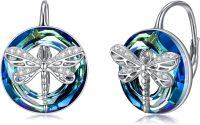 wholesale 925 Sterling Silver Blue Crystal Dragonfly Leverback Earrings for Women-3-Dragonfly