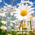 wholesale  Sterling Silver Turquoise Cross Necklace with Birth Flower Pendant -0-3