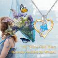 wholesale 14K White Gold CZ Blue Butterfly Heart Pendant Necklace for Women-0-4