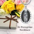 wholesale 925 Sterling Silver Oval Saint Peregrine Medal Pendant Necklace with Chain for Men & Women-0-4