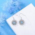wholesale 925 Sterling Silver Blue Opal Lotus Flower Triangle Symbol Dangle Earrings-0-1