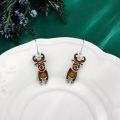 wholesale 925 Sterling Silver Brown Deer Drop Earrings with Red Crystal Eyes - Festive Winter  for Her-0-2