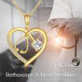 wholesale 14K Yellow Gold Heart-Shaped Stethoscope Pendant Necklace for Nurses Gifts-0-5