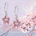 wholesale 925 Sterling Silver Pink Flower Drop Earrings with Leverbacks-0-1