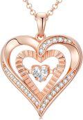 wholesale 925 Sterling Silver Rose Gold 1 CTTW Moissanite Floating Necklace with Twinkle Setting, Double Heart Pendant, Adjustable Chain, Hypoallergenic, Gift Box Included-0-0
