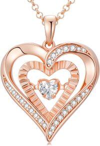 wholesale 925 Sterling Silver Rose Gold 1 CTTW Moissanite Floating Necklace with Twinkle Setting, Double Heart Pendant, Adjustable Chain, Hypoallergenic, Gift Box Included-undefined