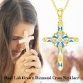 wholesale Rose Gold 925 Sterling Silver Lab-Grown Cubic Zirconia and Blue Fire Opal Cross Pendant Necklace for Women-0-9