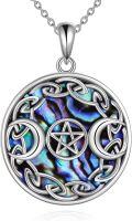 wholesale TOUPOP Triple Moon Goddess Necklace Sterling Silver Pentagram Jewelry Abalone Shell Triple Moon Goddess Jewelry Pagan Wiccan Magic Amulet Birthday Christmas Gifts For Women Mom Mother -0-0