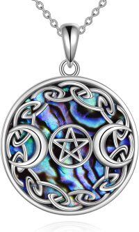 wholesale TOUPOP Triple Moon Goddess Necklace Sterling Silver Pentagram Jewelry Abalone Shell Triple Moon Goddess Jewelry Pagan Wiccan Magic Amulet Birthday Christmas Gifts For Women Mom Mother -undefined