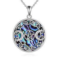 TOUPOP Sterling Silver Abalone Shell Triple Moon Goddess Pentagram Necklace-undefined