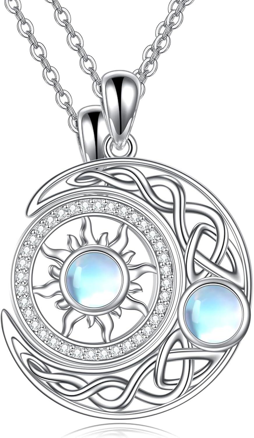 Metal Stone BFF Necklace Set Heart Sunflower Butterfly Elephant Dolphin Pendant-Moontone Sun and Moon Set