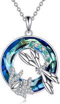 wholesale 925 Sterling Silver Round Blue Crystal Dragonfly Pendant Necklace for Women-0-0