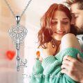 wholesale 925 Sterling Silver Heart-Shaped Key Pendant Necklace for Women's Gifts-0-8