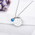 wholesale 925 Sterling Silver Blue Crystal Heart & Volleyball Pendant Sporty Necklace Gift for Her-0-1