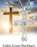 wholesale 925 Sterling Silver with White Cubic Zirconia Accent Celtic Knot Cross Pendant Necklace for Women-0-4